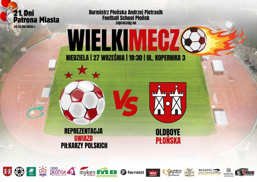 Gwiazdy polskiego futbolu zagrają z drużyną Oldboyów Płońska. Wielki mecz na nowym, płońskim stadionie